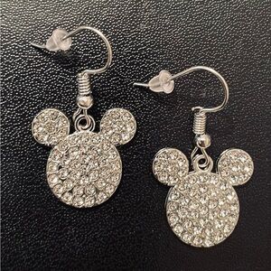 Mickey Mouse Ears Crystal Silver Earrings NEW